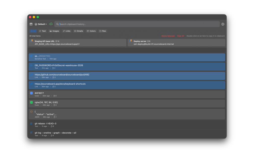 Batch select clipboard items on Mac