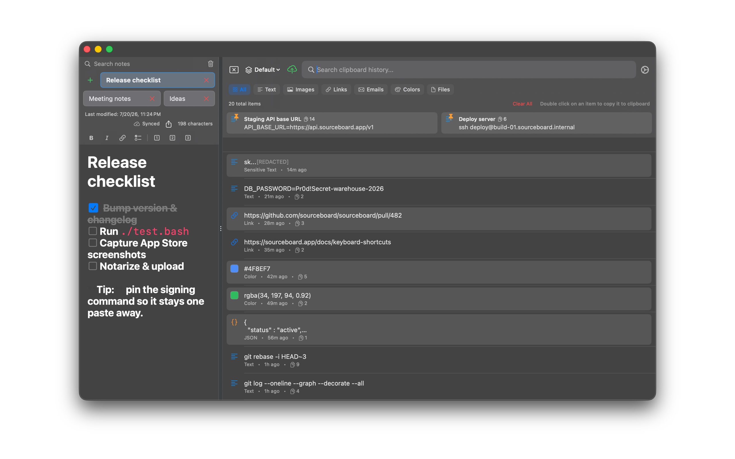 SourceBoard notepad