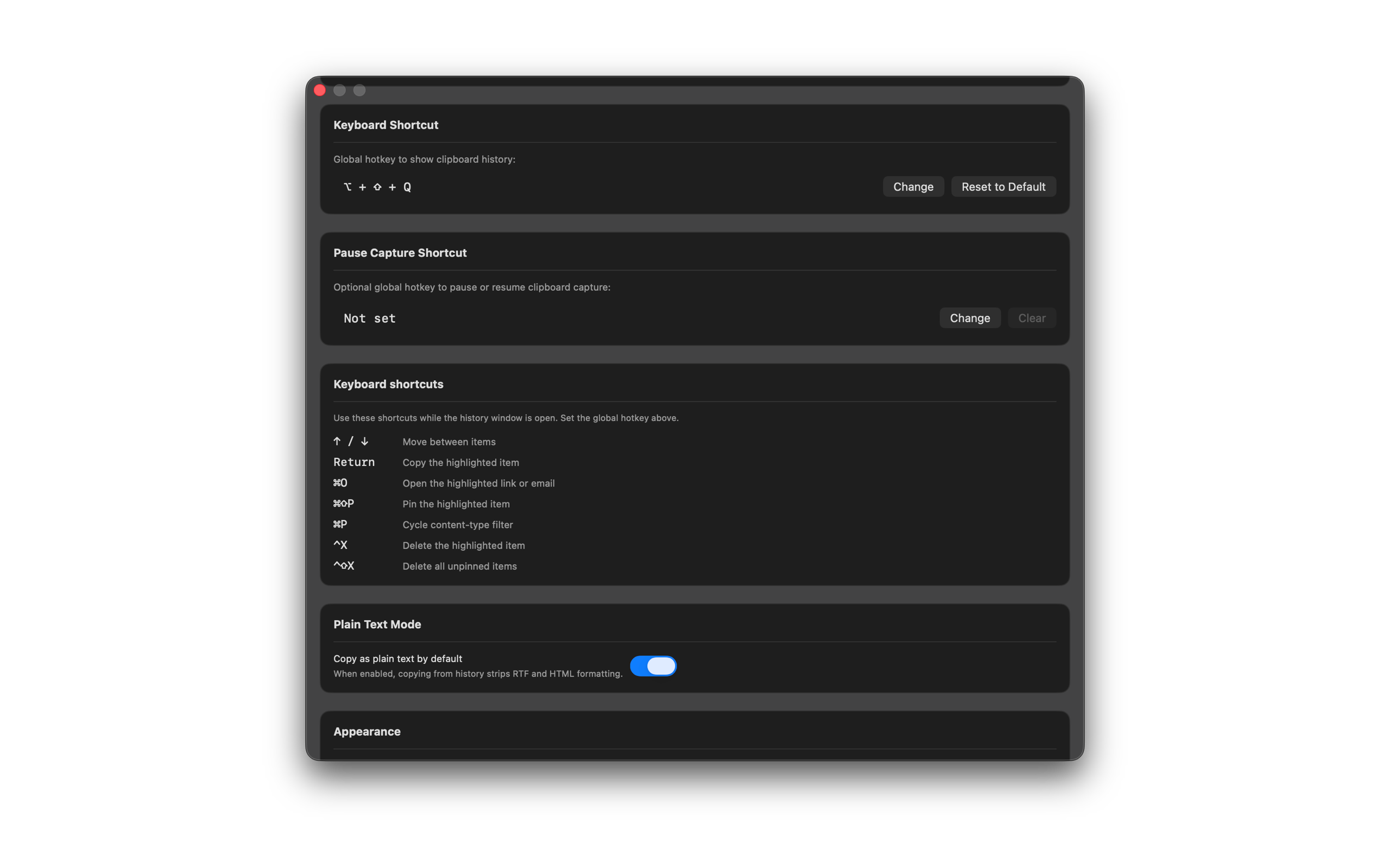 SourceBoard global hotkey settings