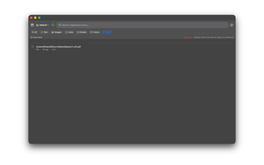 Files filter for Finder clipboard items on Mac