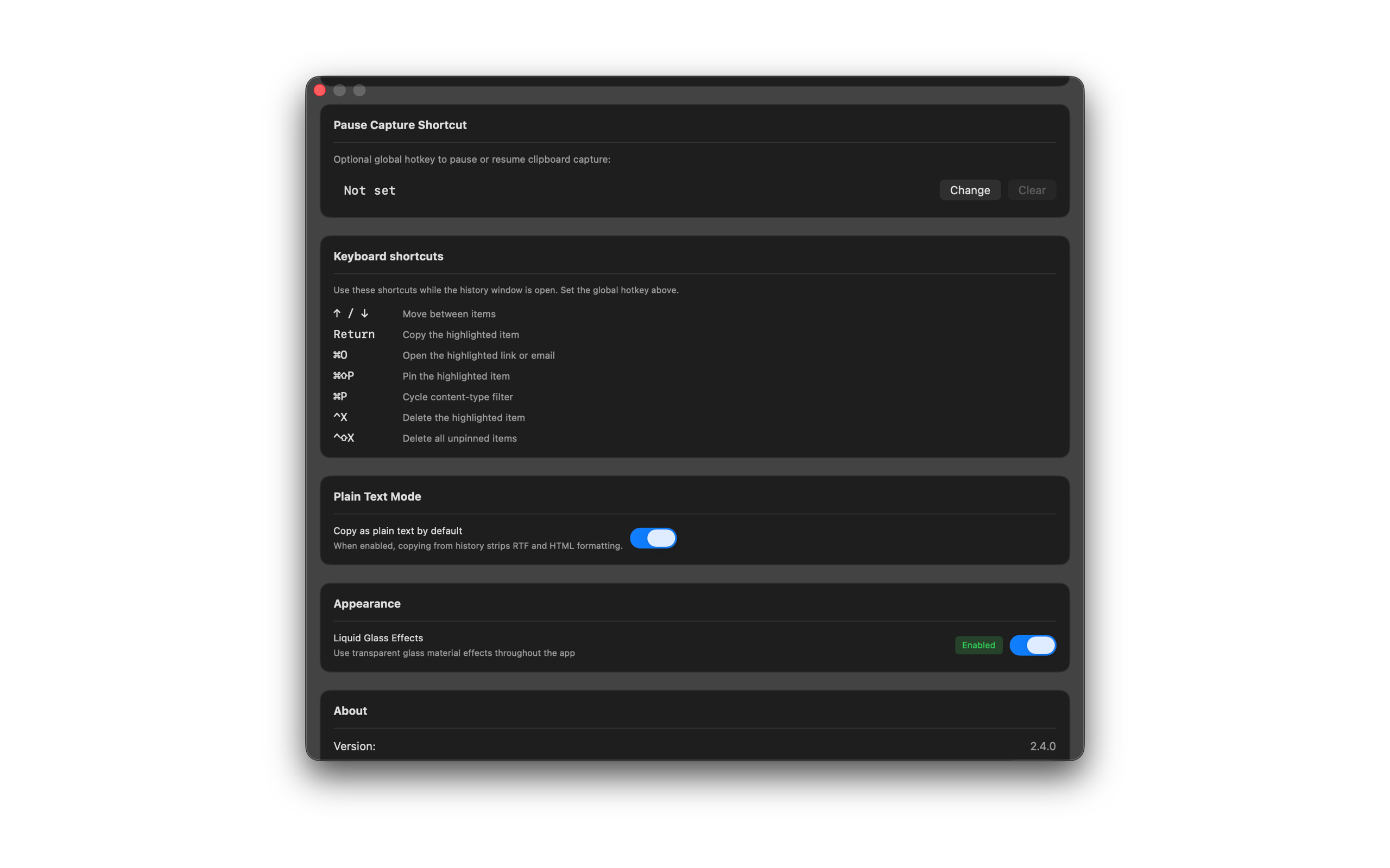 Pause Capture Shortcut settings in SourceBoard