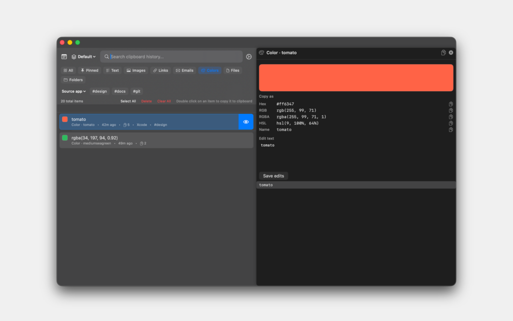 Named color swatch in SourceBoard