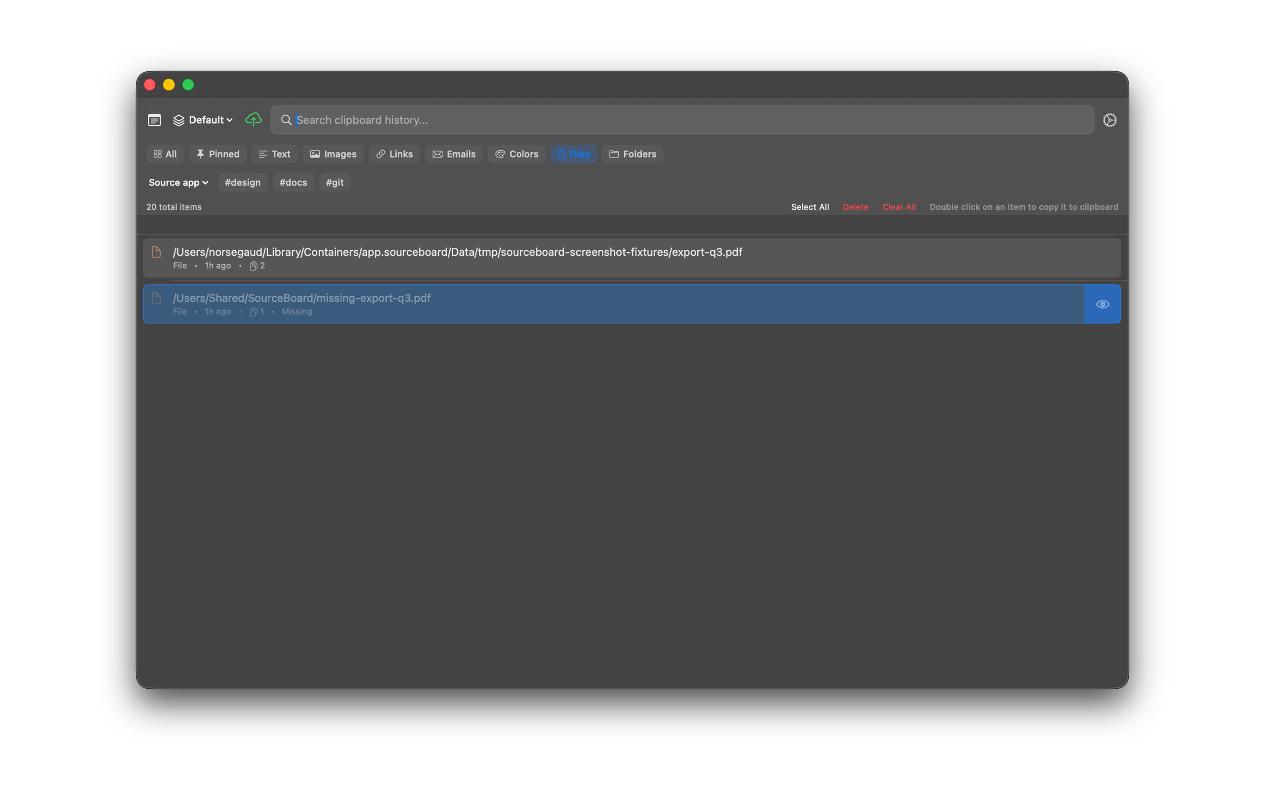 SourceBoard missing file row