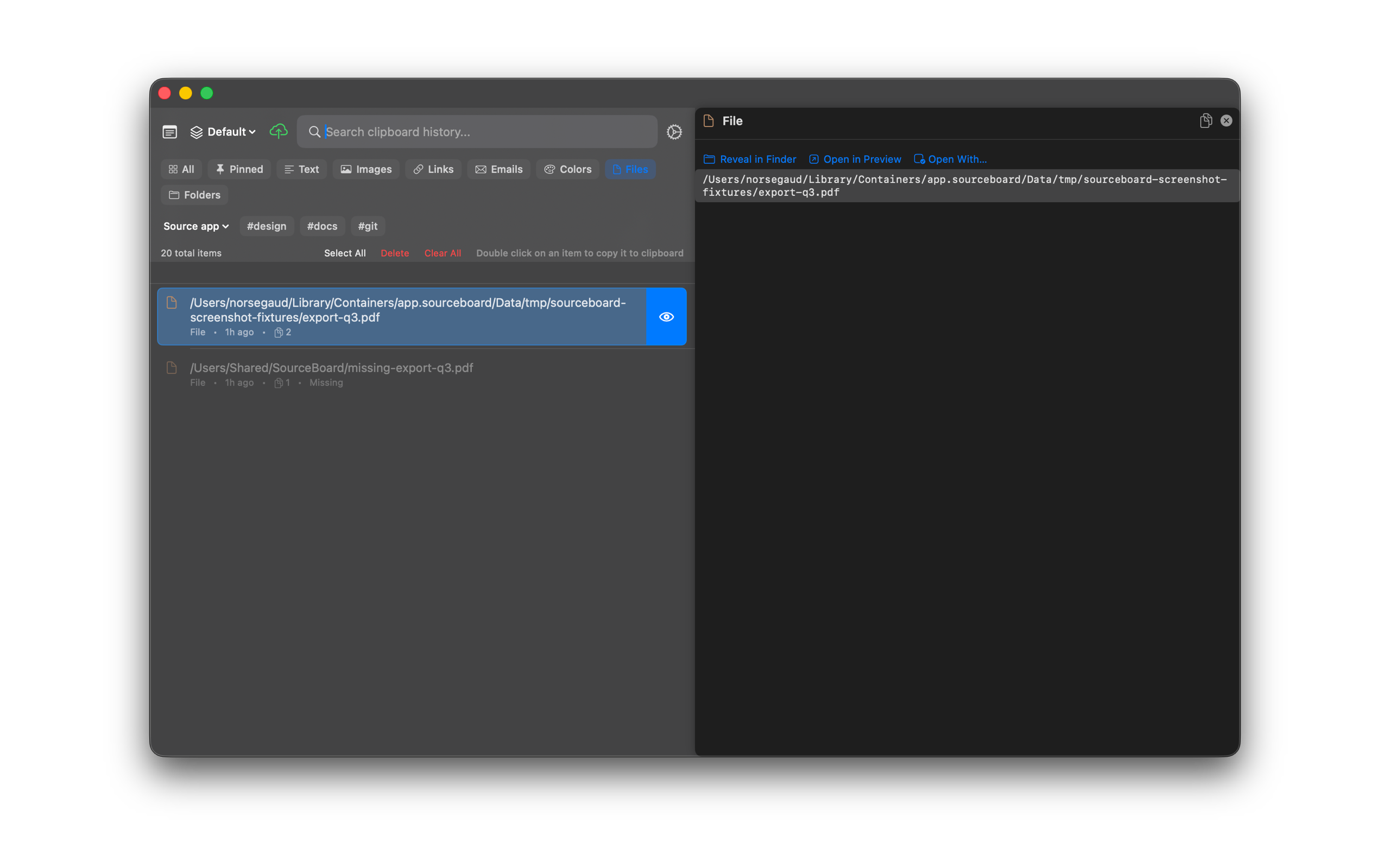 SourceBoard Open With actions