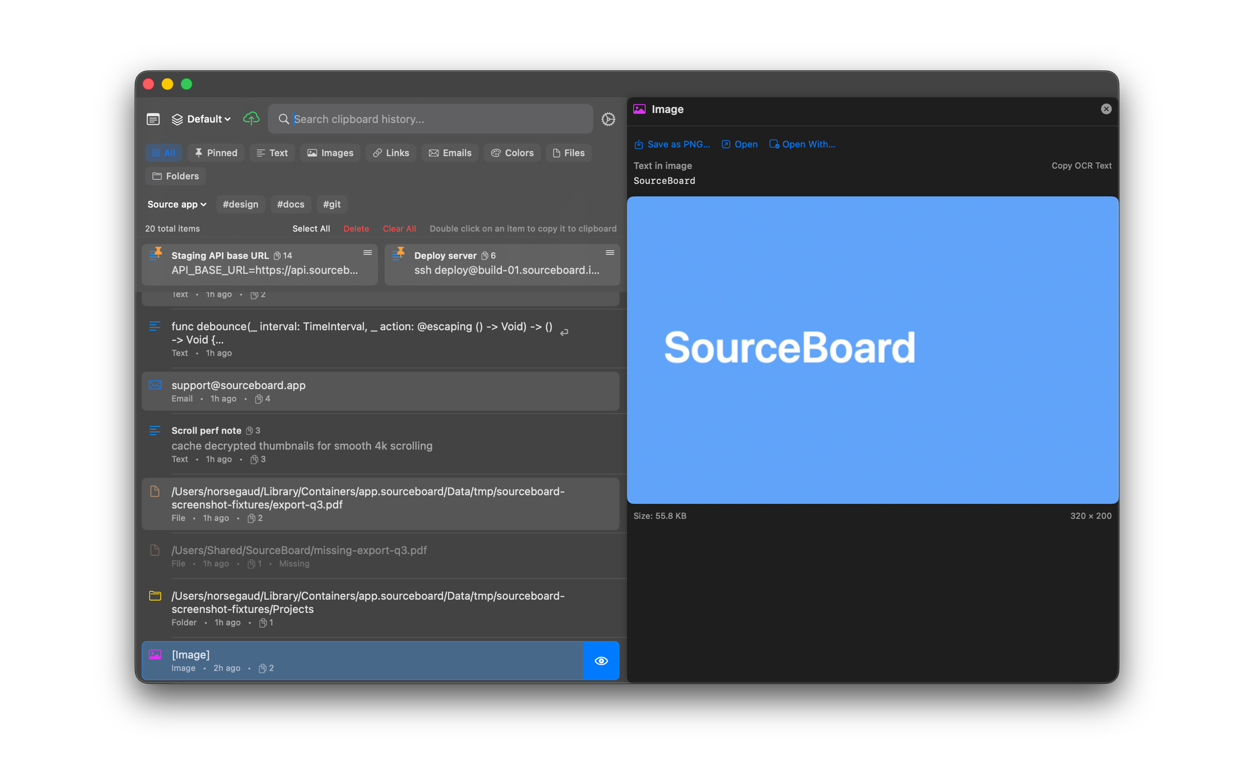 SourceBoard Save as PNG action