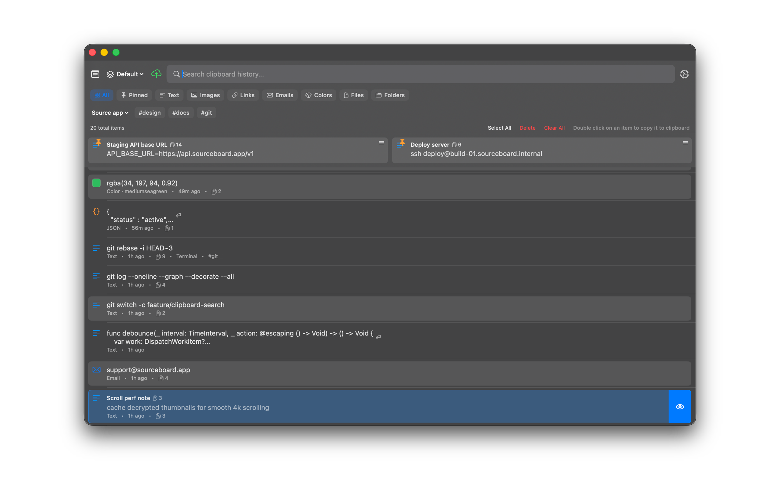 SourceBoard custom title on history item
