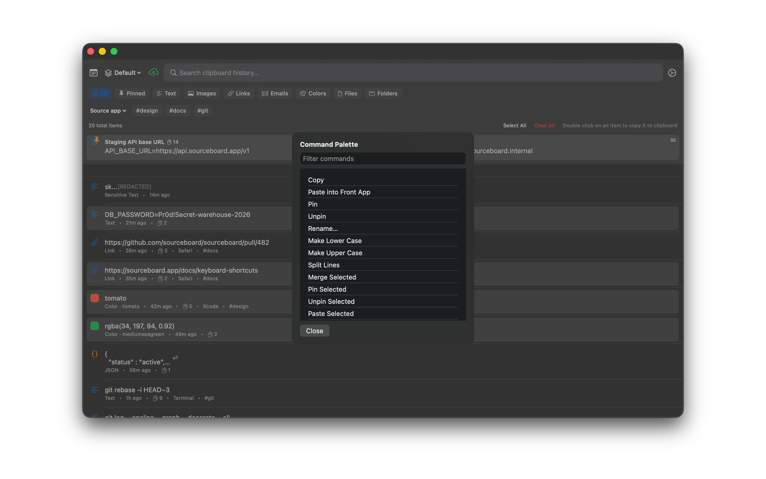 SourceBoard command palette